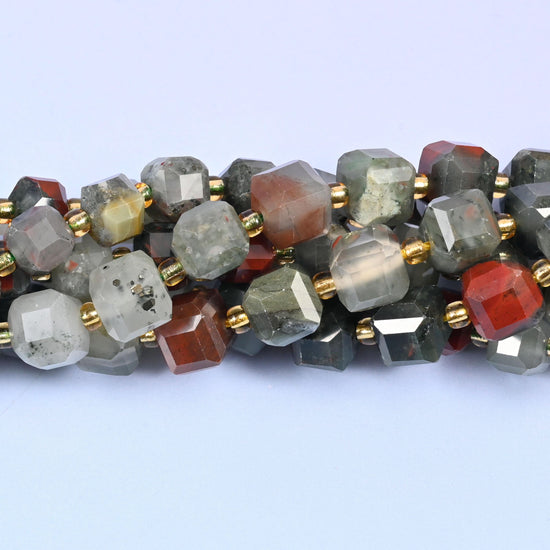 African Bloodstone Faceted Cube Beads 6mm 8mm, 6mm approximately 43 beads / 8mm approximately 38 beads