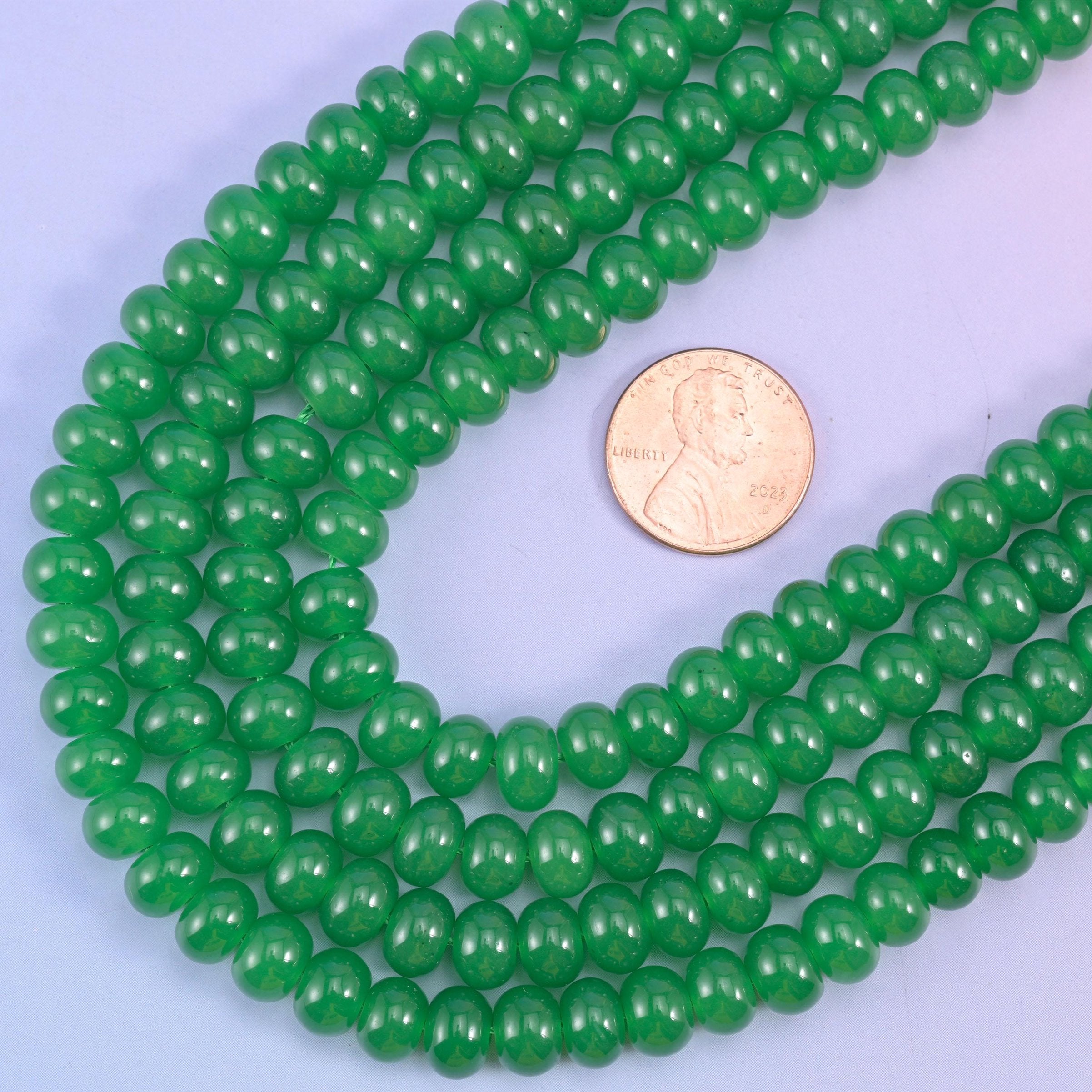 Green Dyed Jade rondelle beads, 15 inch strand