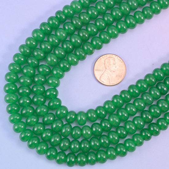 Green Dyed Jade rondelle beads, 15 inch strand
