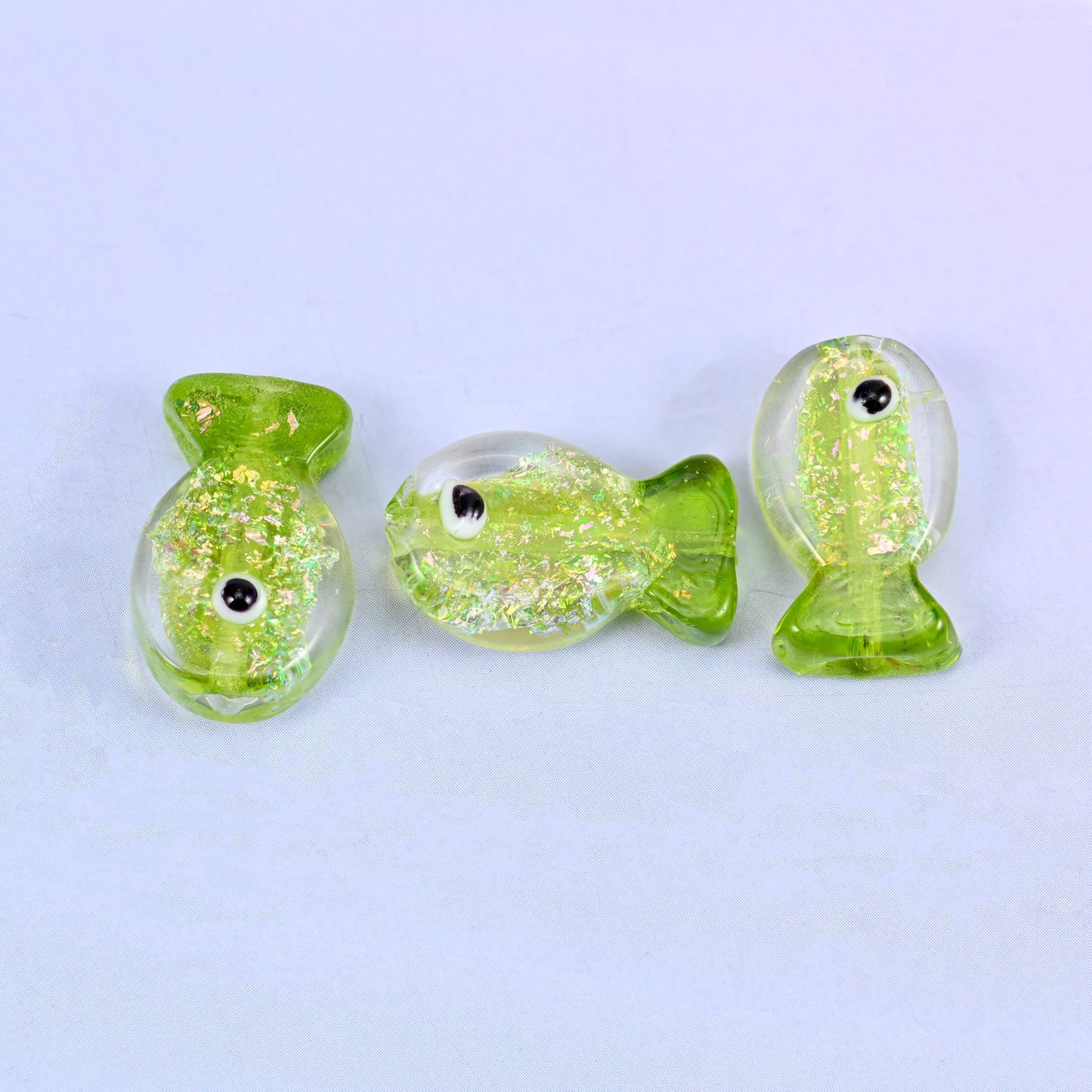 Iridescent Lime Green Fish Glass Beads: Jewelry Making Supply