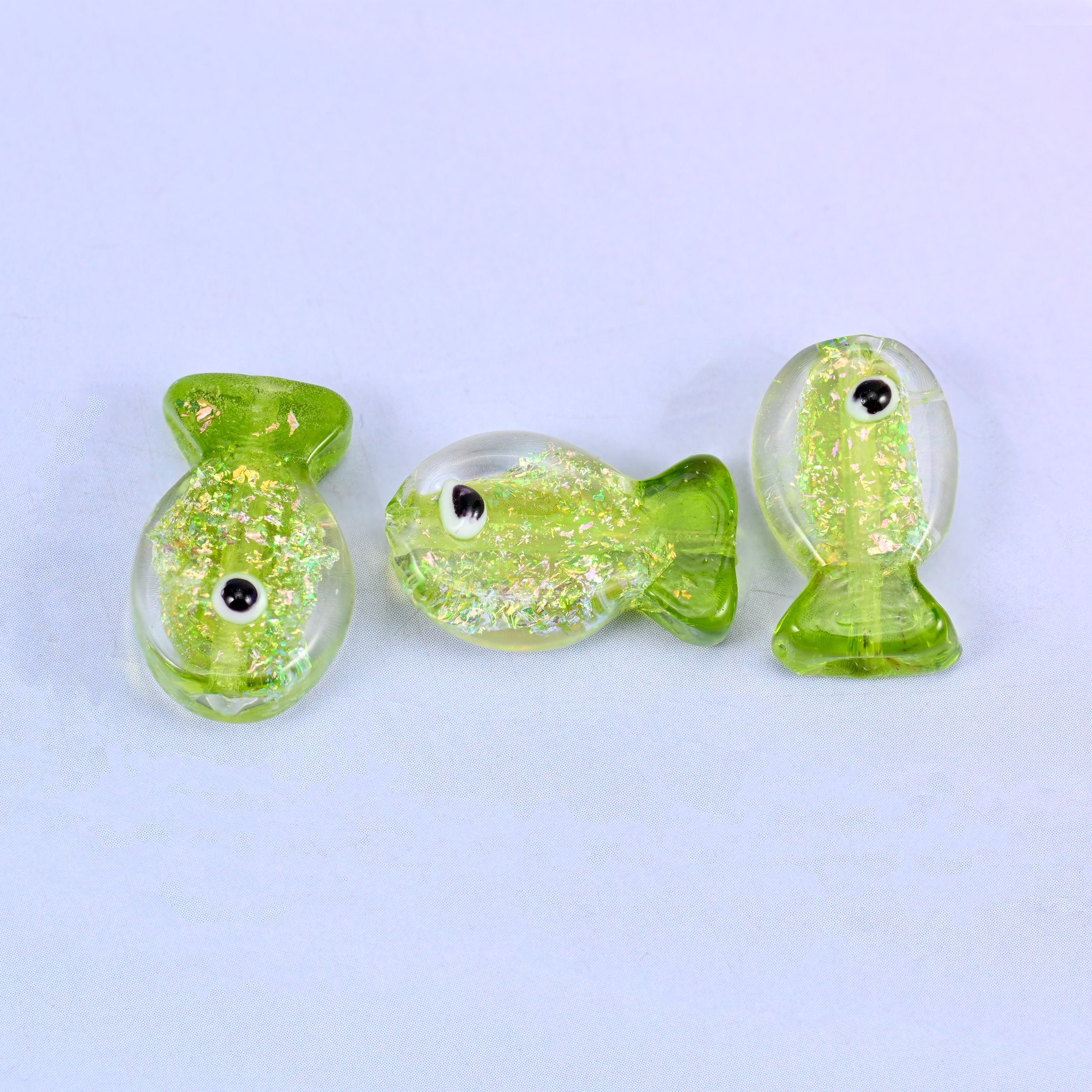 Iridescent Lime Green Fish Glass Beads: Jewelry Making Supply