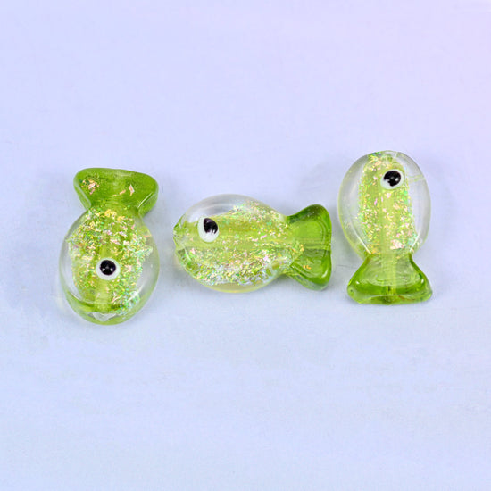 Iridescent Lime Green Fish Glass Beads: Jewelry Making Supply