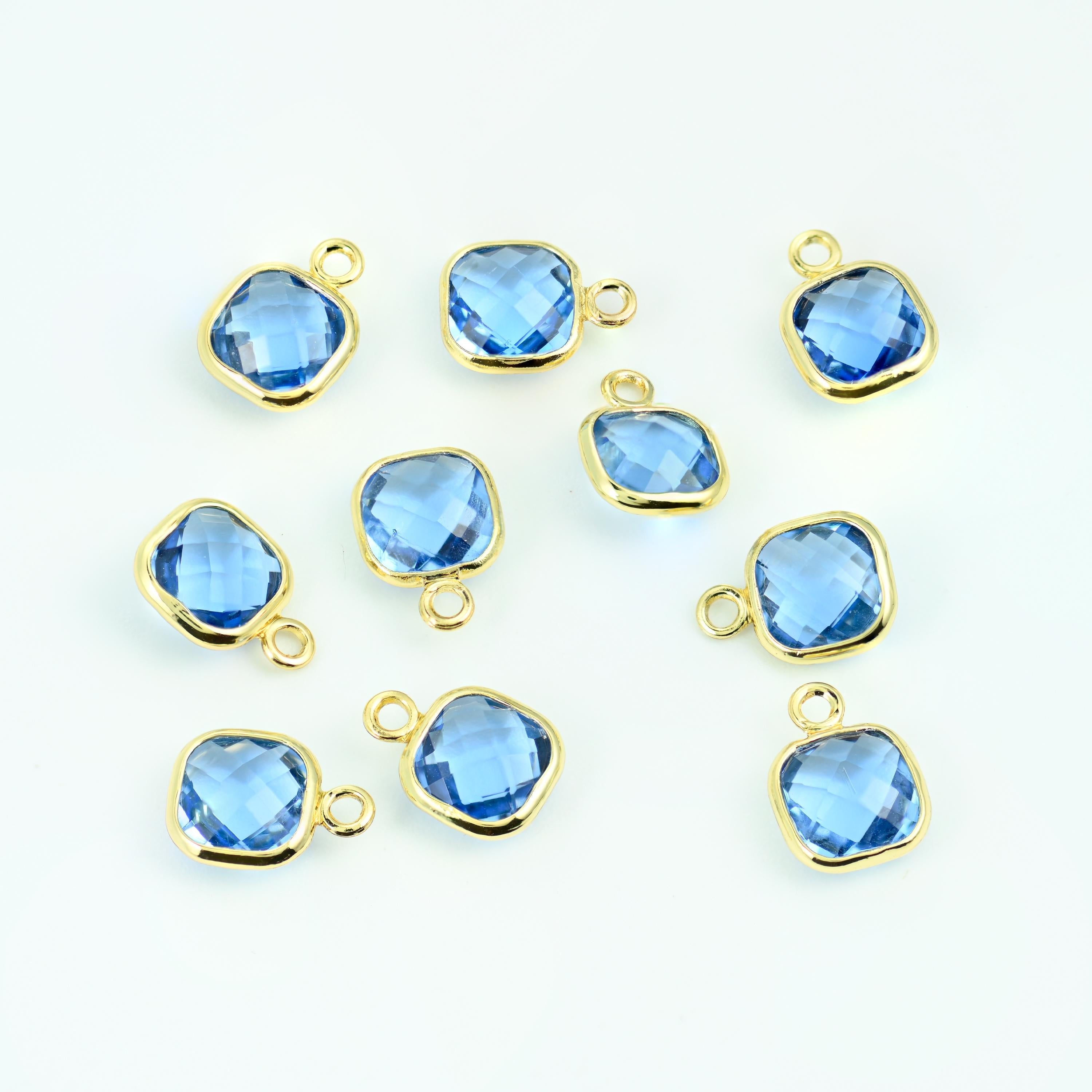 18K Gold Filled Faceted Square Zircon Charm 9x7mm