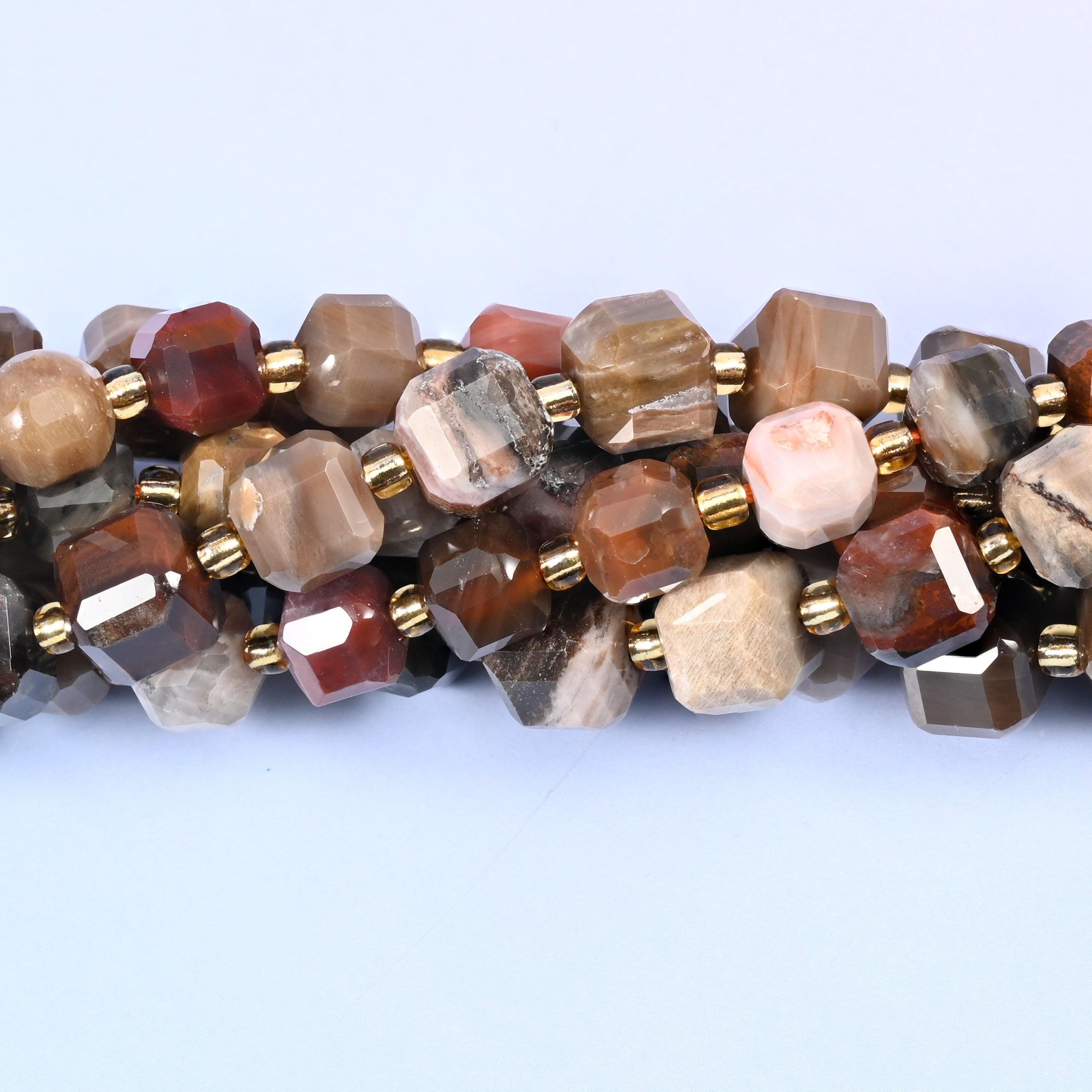 Petrified Wood Faceted Cube Beads, sold per 15 inch strand