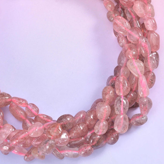 Strawberry Quartz Pebble Nugget Beads, tumbled into freeform pebble nuggets and polished smooth