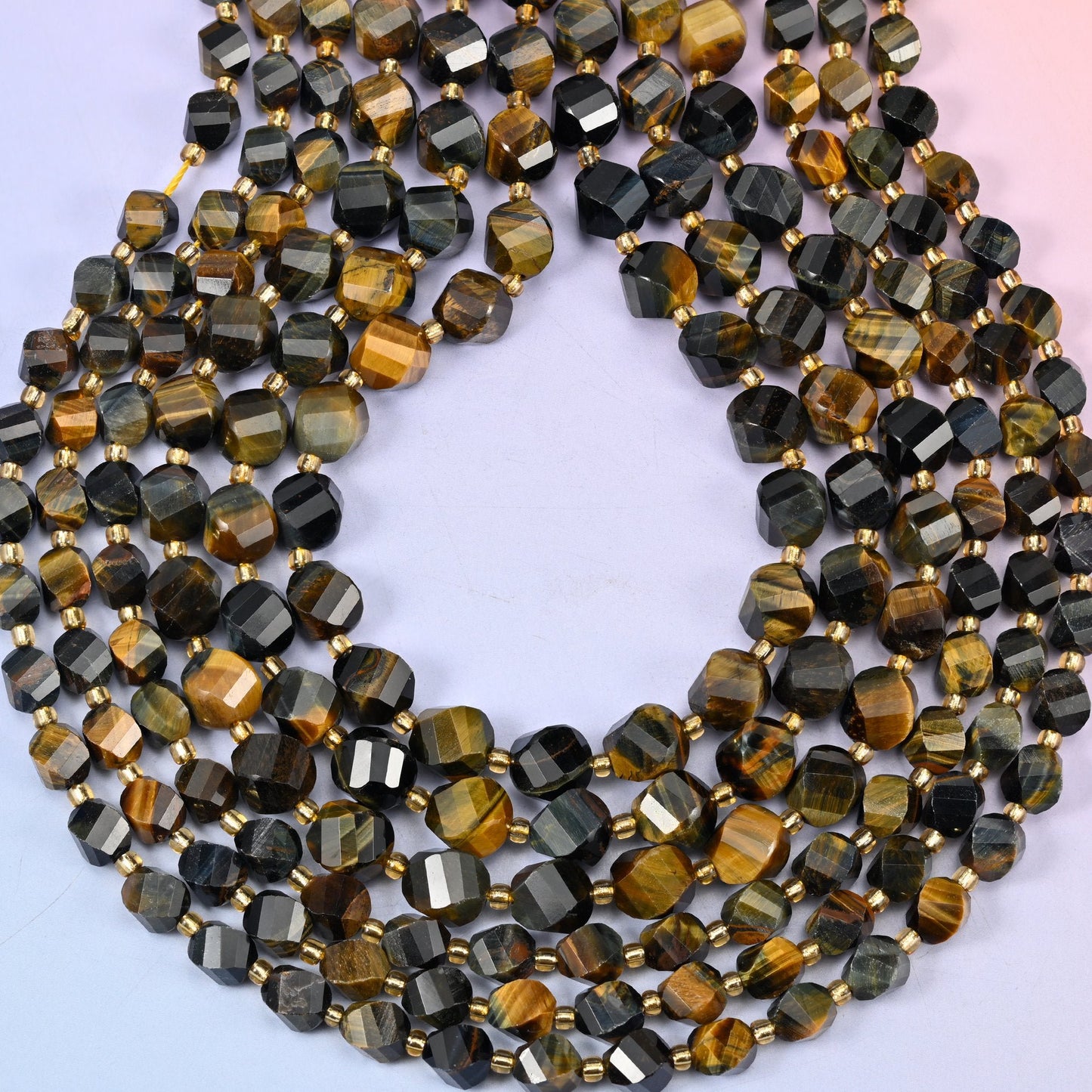 Iron Tiger Eye Faceted Spiral Twist Beads, hole approximately 1.2mm