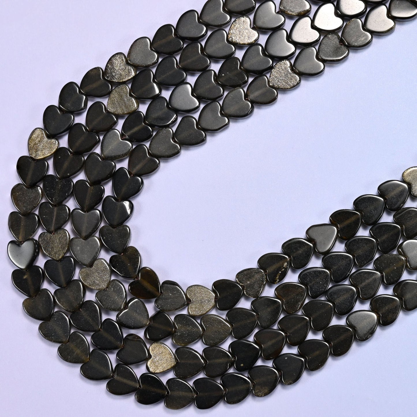 Gold Obsidian Flat Heart Beads, 15 inch strand