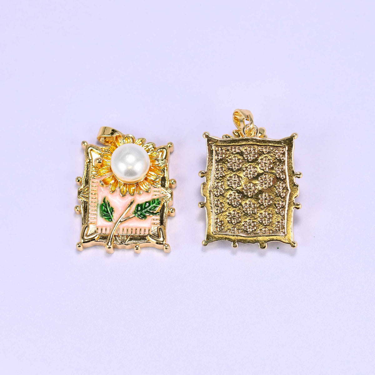 Enamel rectangle sunflower charm, approximately 23.5mm x 20mm