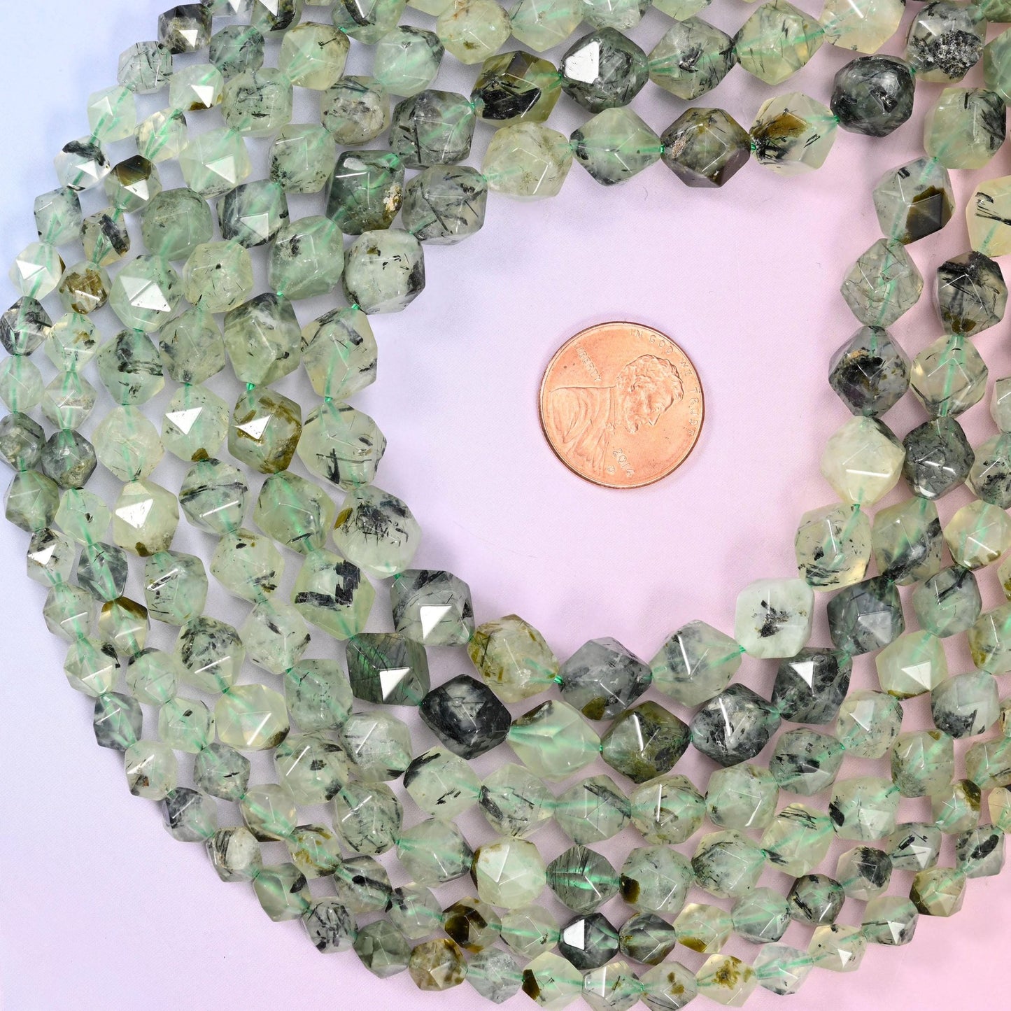 Green Prehnite Faceted Diamond Star Cut Beads, sold per 15.5 inch strand