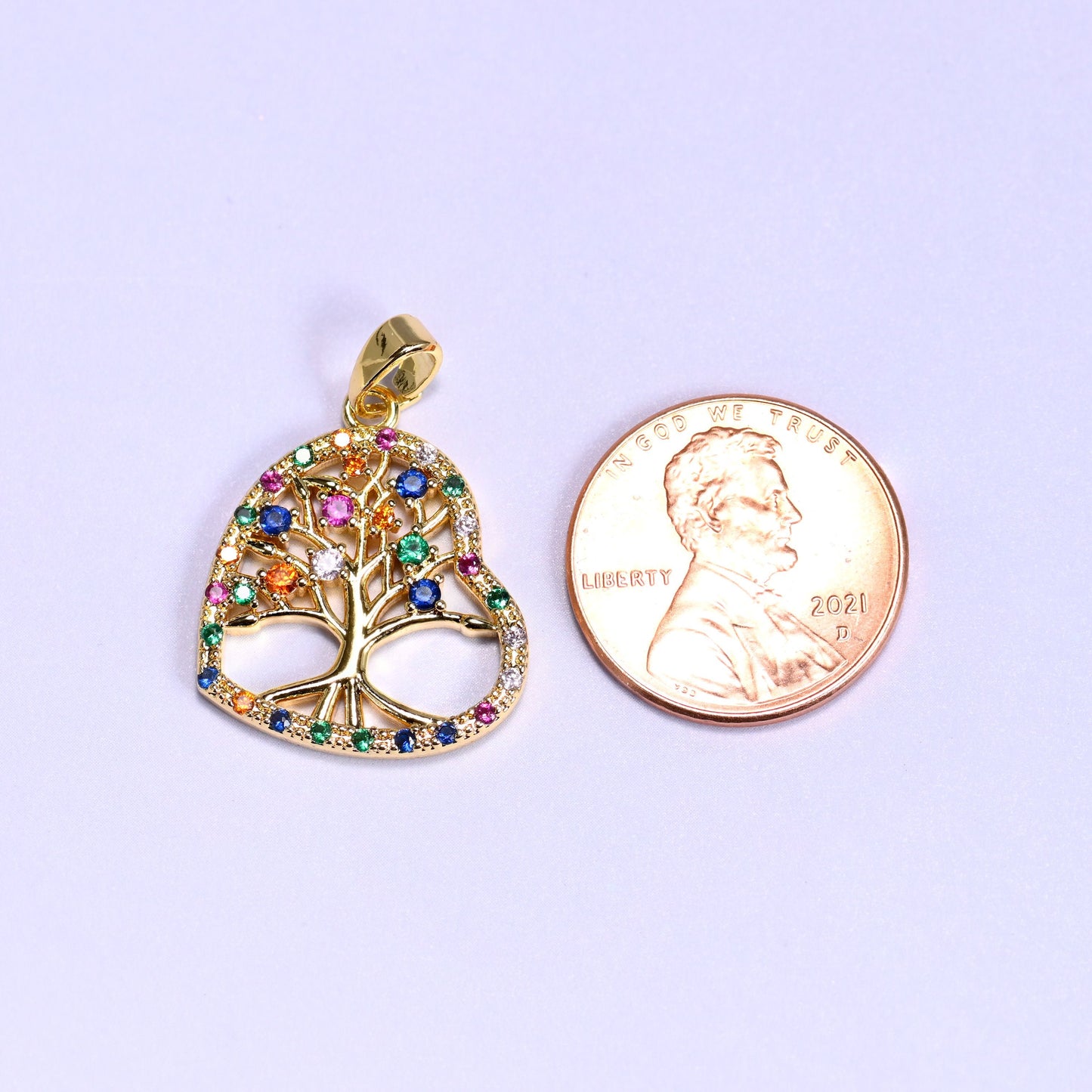 Heart Tree of Life Zircon Charms in gold or platinum silver tone