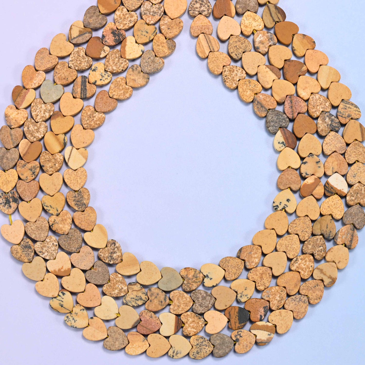Matte Picture Jasper Flat Heart Beads: Size 6mm, Jewelry Making, 15 Inch Strand