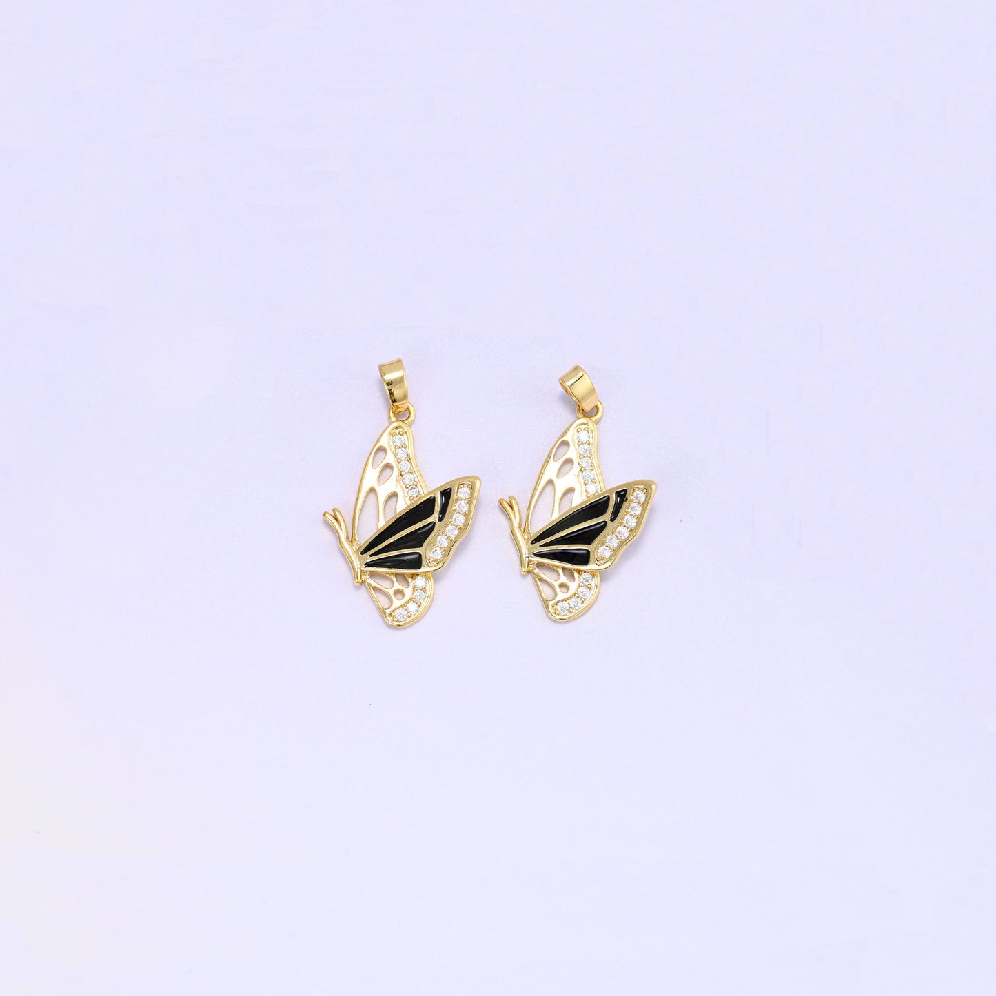Flying Butterfly Charm Pendant: 18k Gold Plated Brass with Zirconia