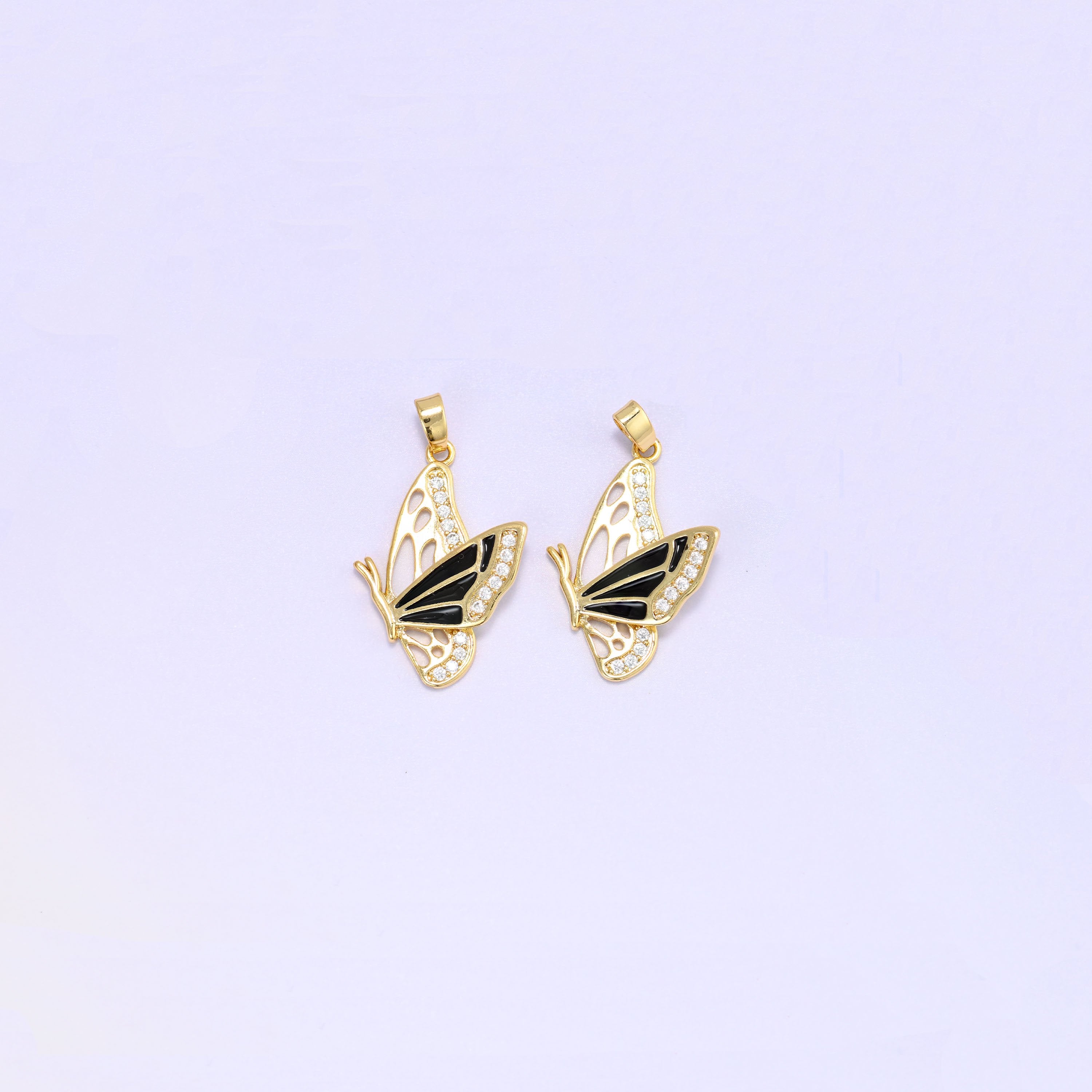 Flying Butterfly Charm Pendant: 18k Gold Plated Brass with Zirconia