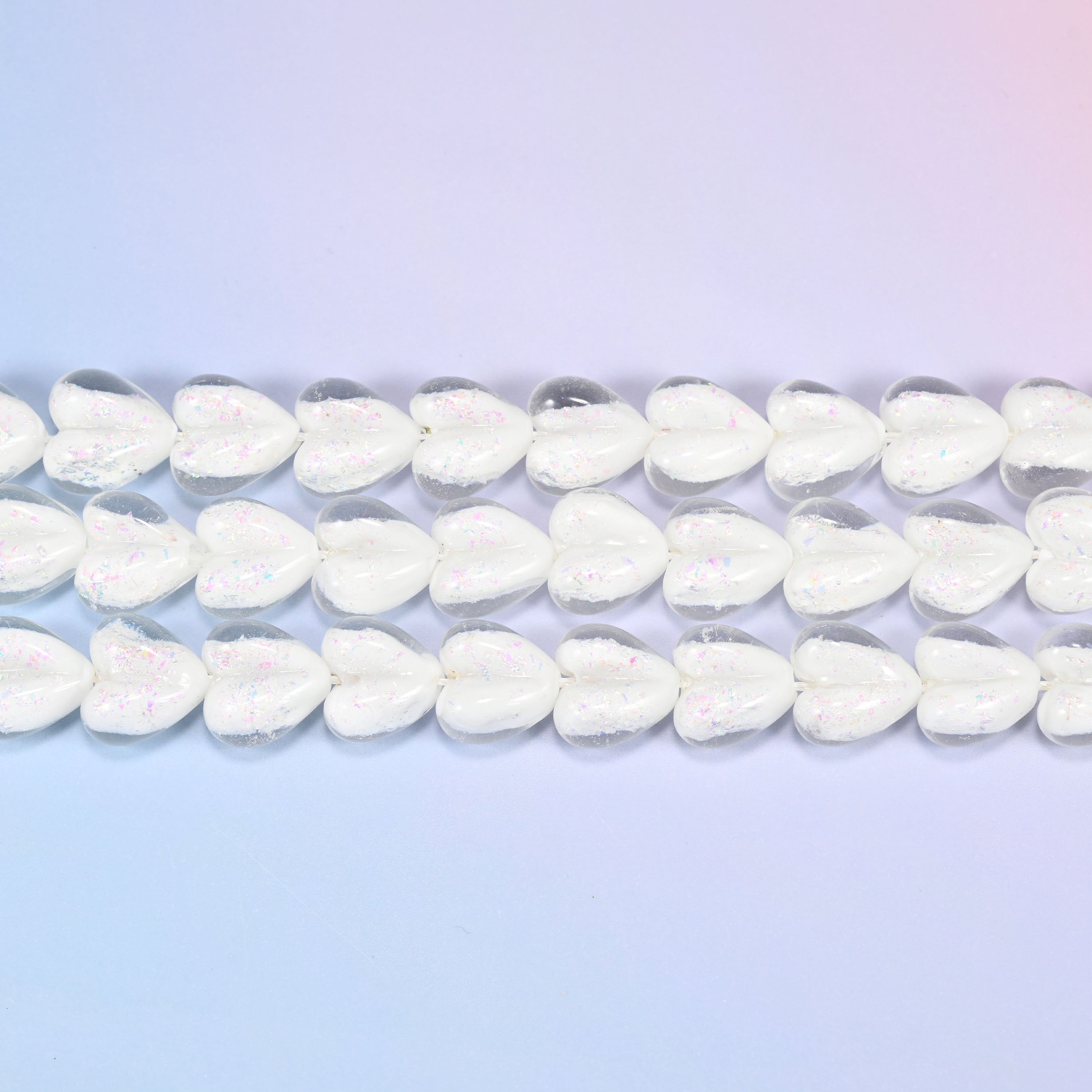 Iridescent White Heart Glass Beads, 16x15mm, 24pc Strand
