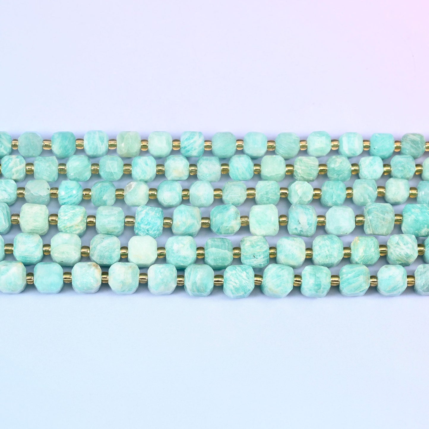 Green Amazonite beads in pale mint and seafoam with chalky white cloud patches