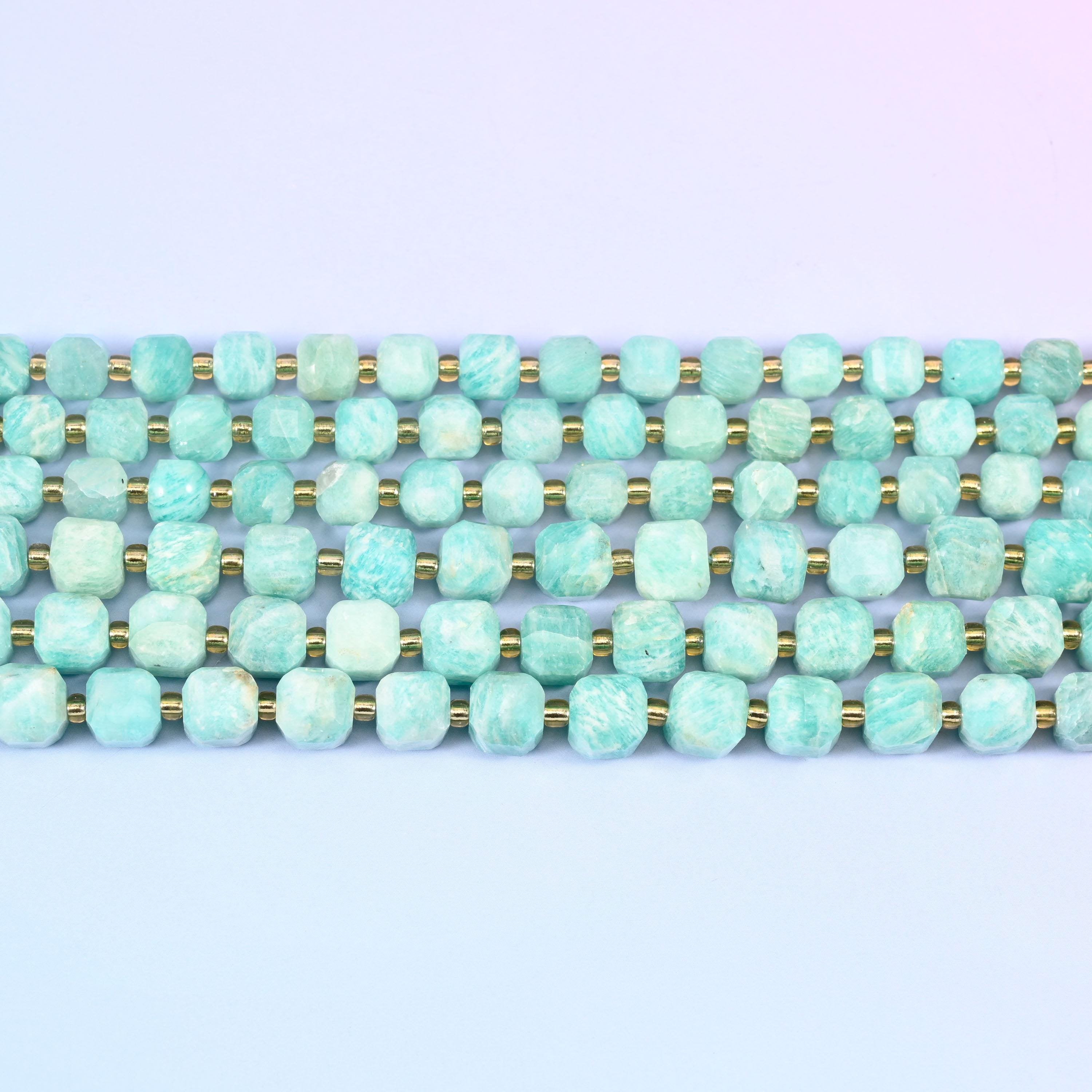 Green Amazonite beads in pale mint and seafoam with chalky white cloud patches