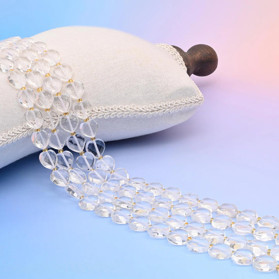 Natural Clear Quartz faceted heart beads, colourless and transparent with a glassy polish