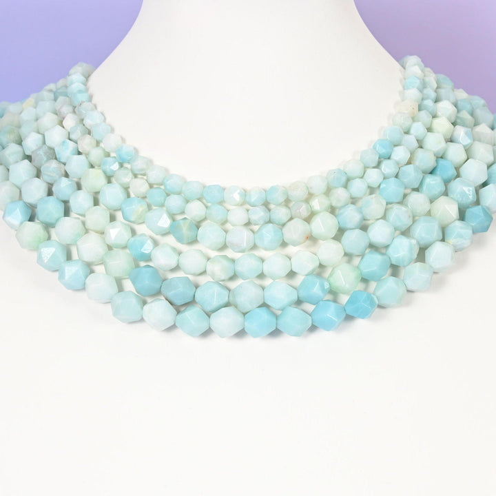 Natural Blue Amazonite Diamond Star Cut Gemstone Beads, Size 6mm, 8mm, 10mm