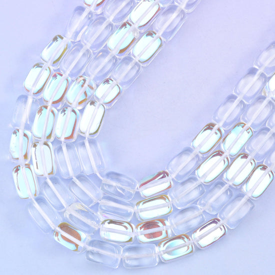 Clear Mystic Aura Rectangle Glass Beads 10-12mm, hole approximately 1.0mm, centre drilled