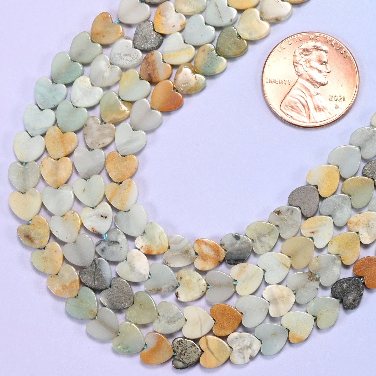 Flat heart cut multicolor amazonite beads
