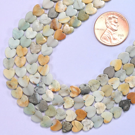 Flat heart cut multicolor amazonite beads