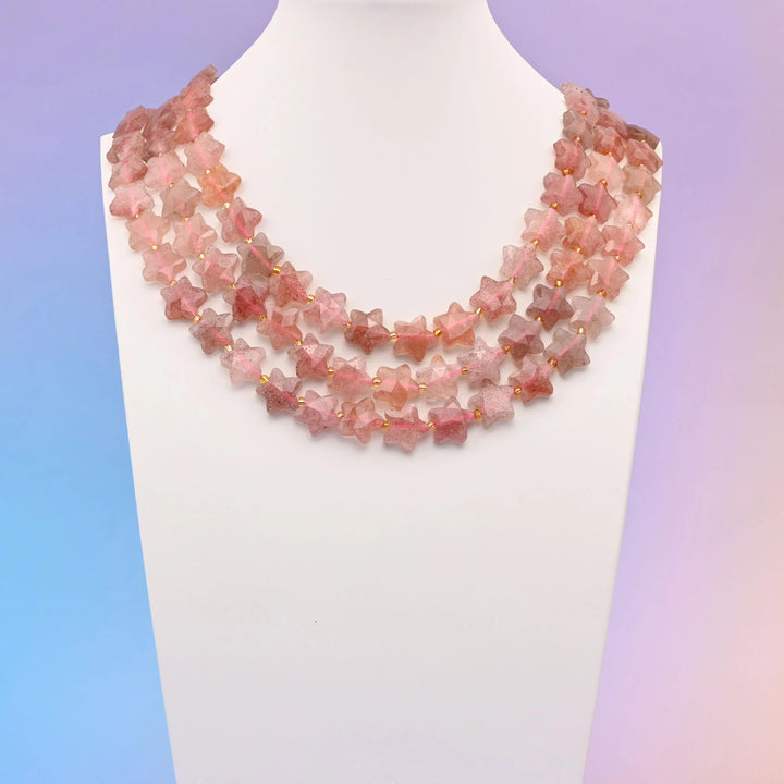 Strawberry quartz beads, faceted star shape, 14mm