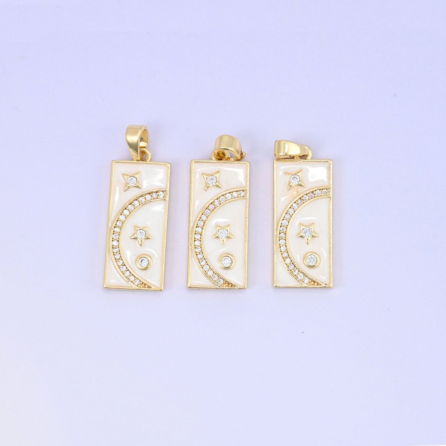 Moon Star Rectangle Charm Pendant, approximately 24.02mm x 10.14mm