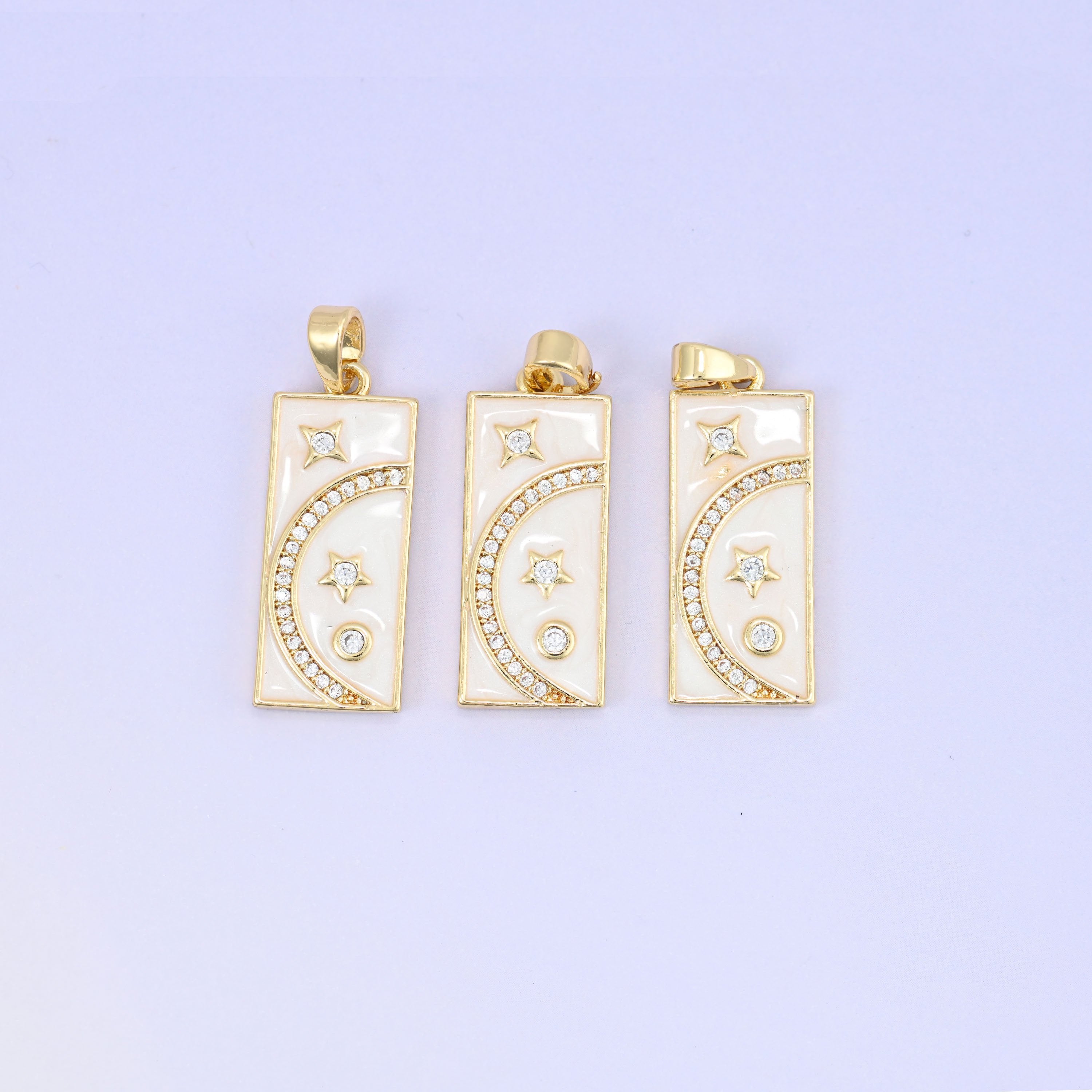 Moon Star Rectangle Charm Pendant, approximately 24.02mm x 10.14mm