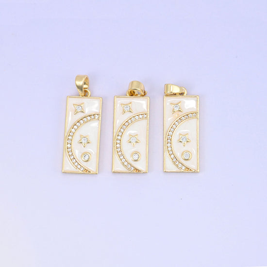 Moon Star Rectangle Charm Pendant, approximately 24.02mm x 10.14mm