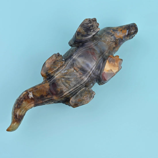 Indian Agate alligator figurine, 2.2 pounds