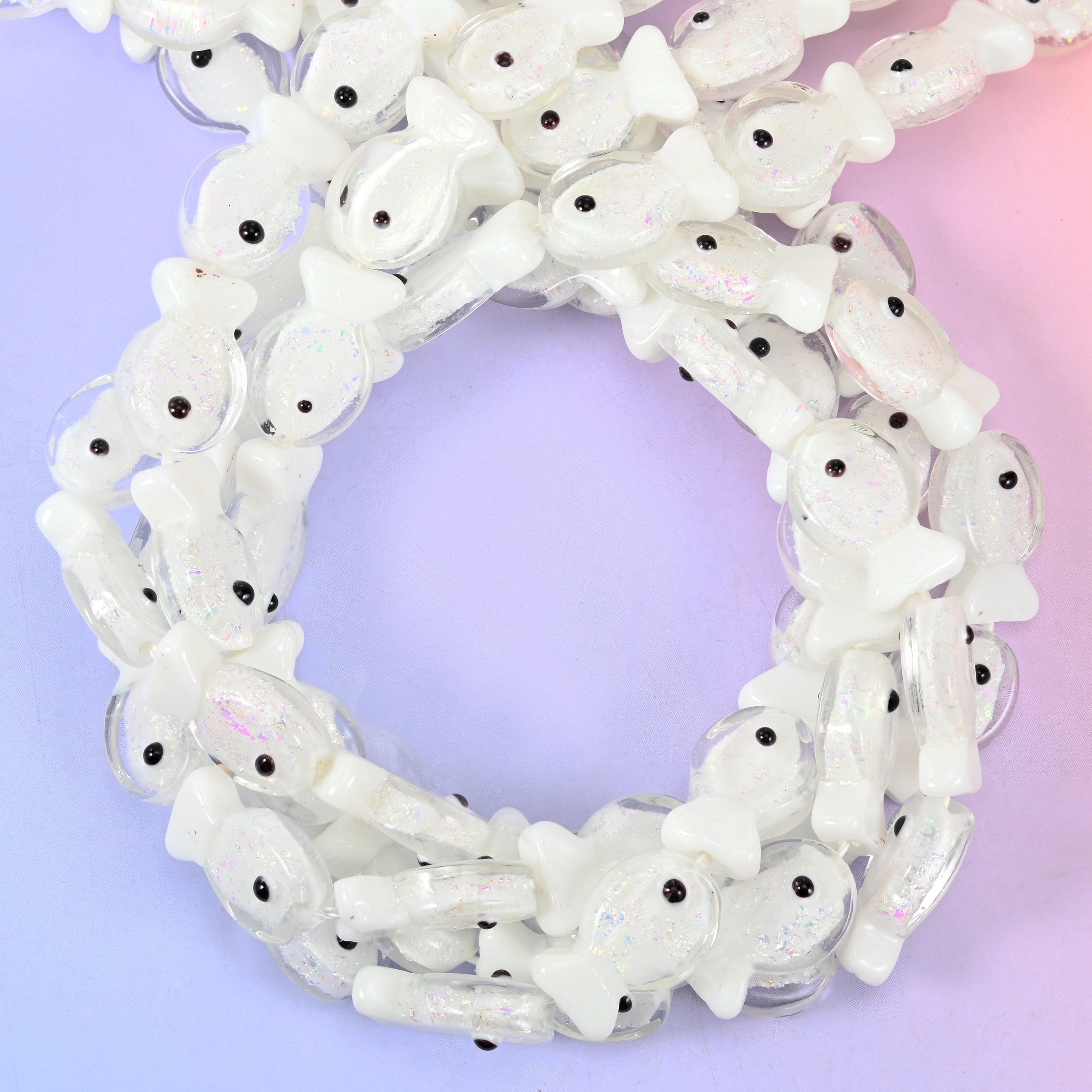 Iridescent White Fish Glass Beads: Jewelry Making Supply