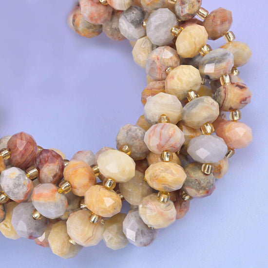 Faceted rondelle cut Crazy Agate beads