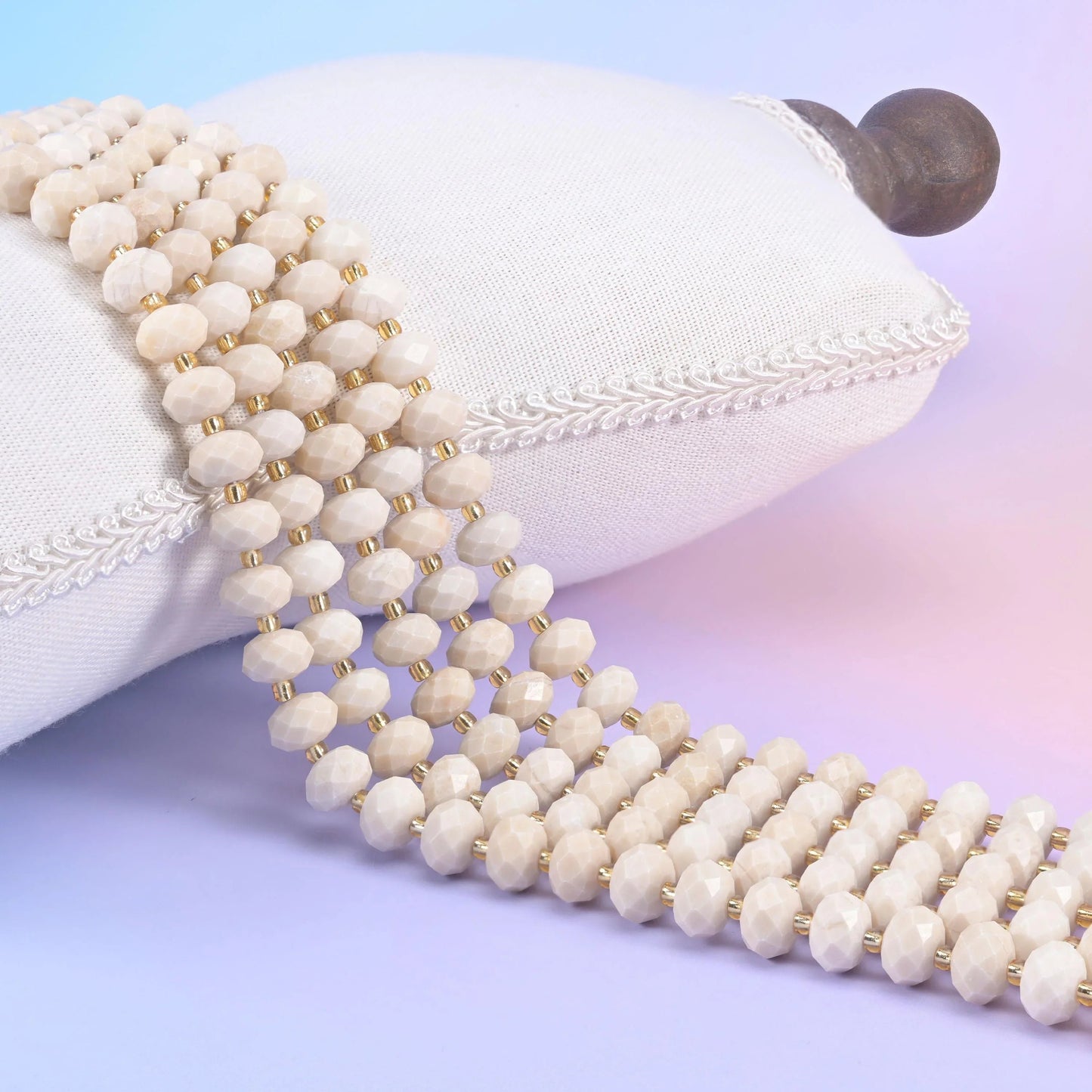White Fossil Jasper Faceted Rondelle Beads 6x10mm