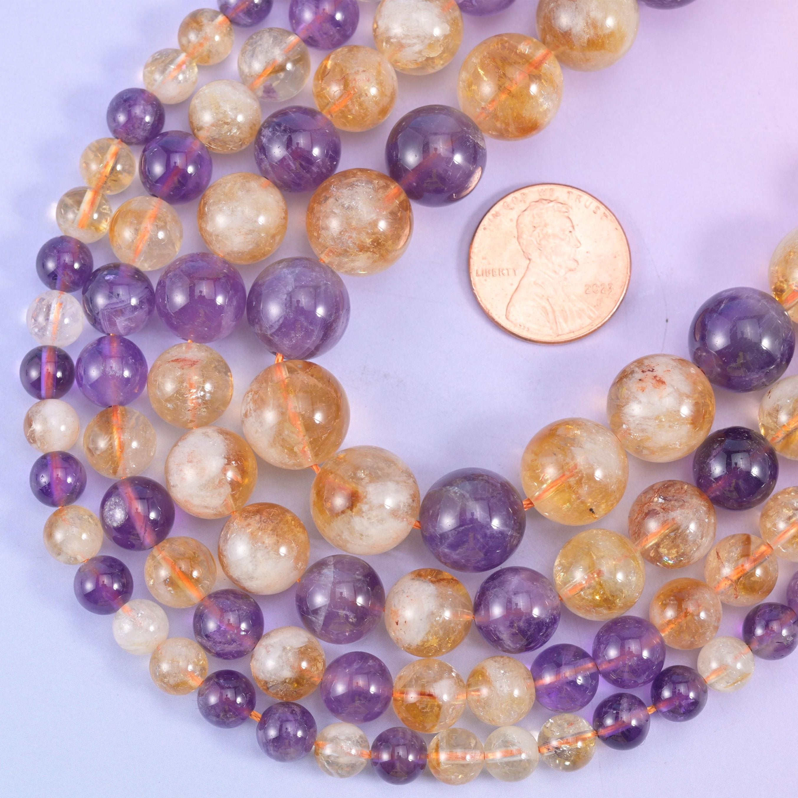 Amethyst Citrine Mixed Round Beads 6mm 8mm 10mm 12mm, approximately 15.5 inches