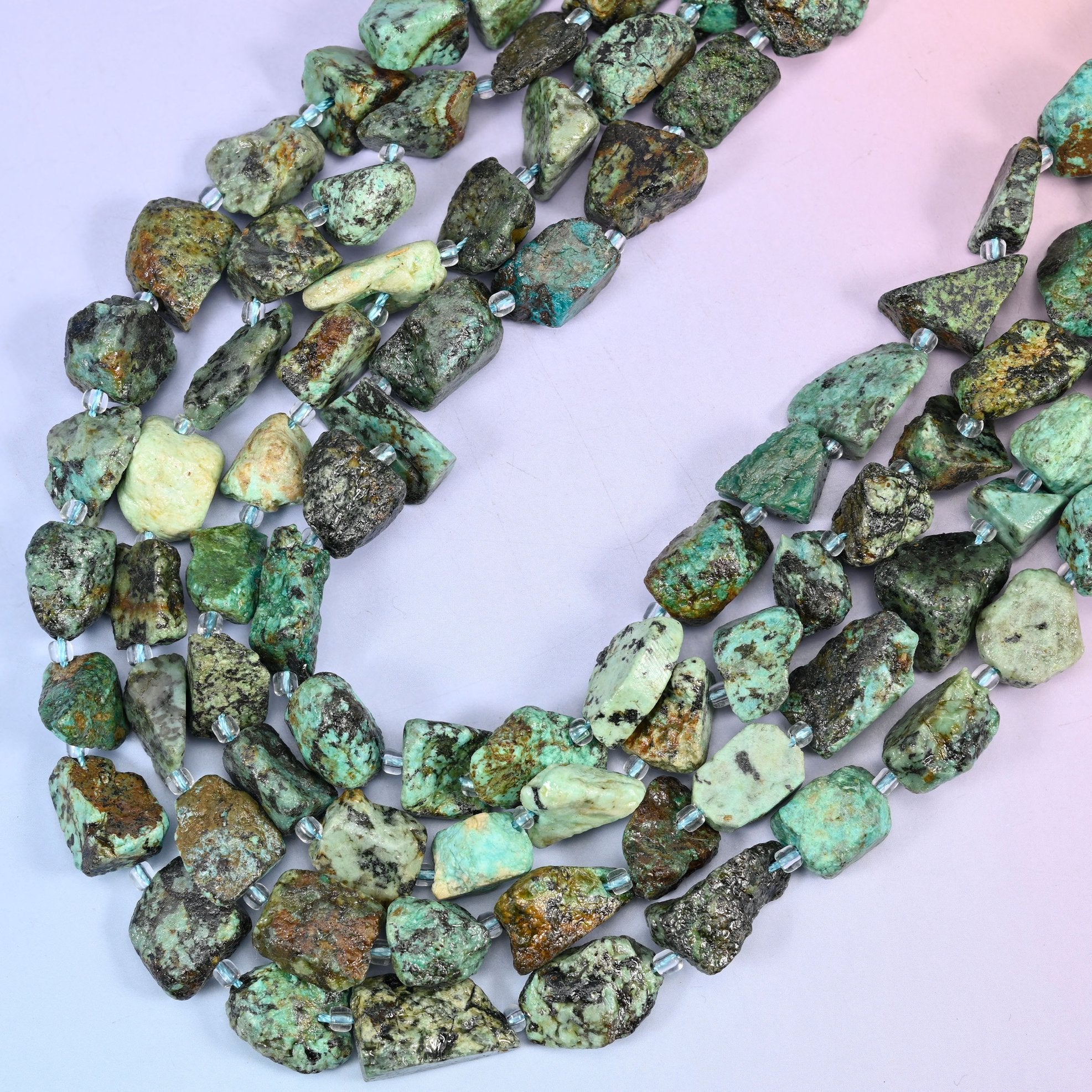 African Howlite Irregular Freeform Nugget Beads 8-13mm in seafoam and turquoise green with black and dark brown matrix, occasional cream and mustard