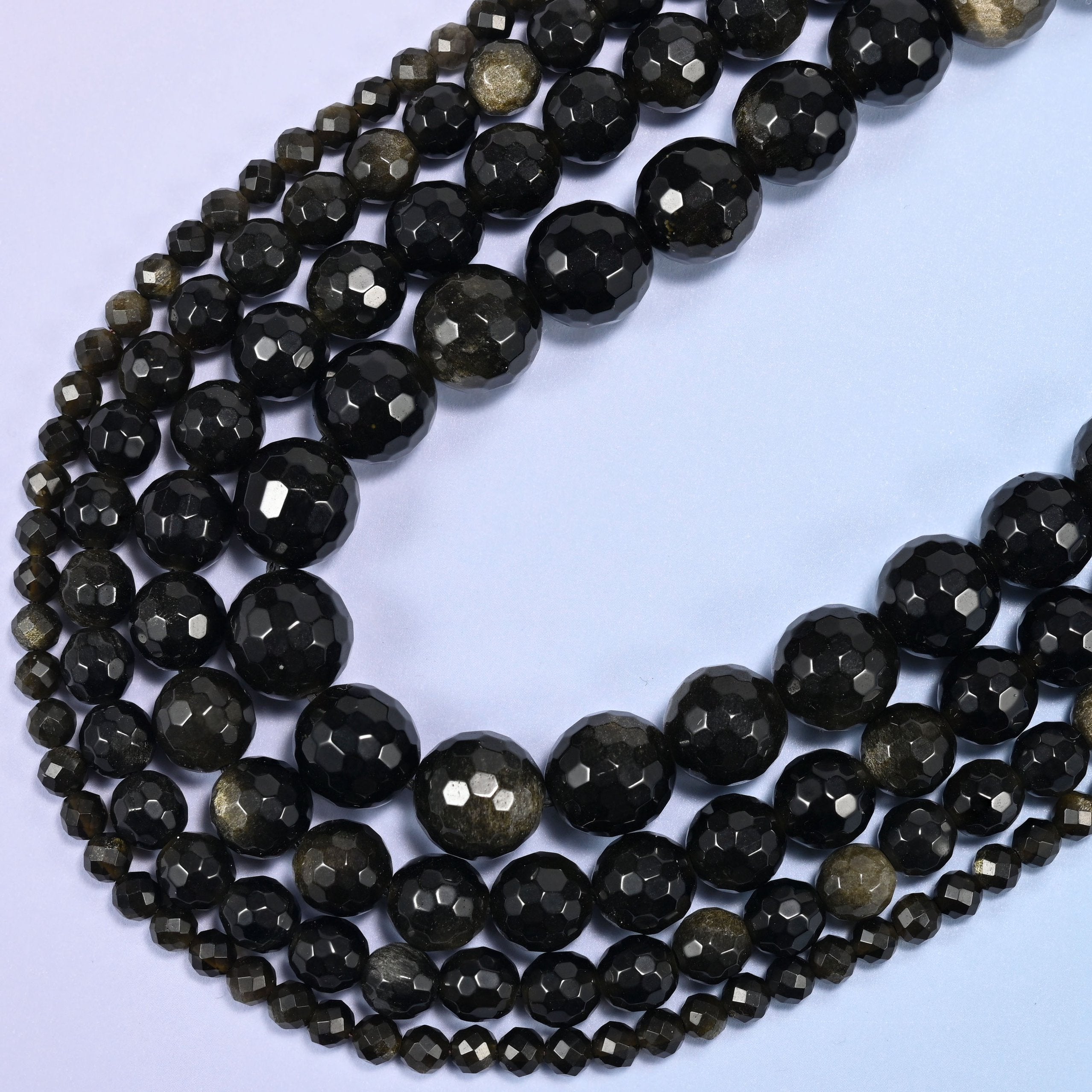 Gold Obsidian Faceted Round Beads: Jewelry Making, 15 Inch Strand