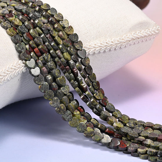 Dragon Bloodstone Flat Heart Beads