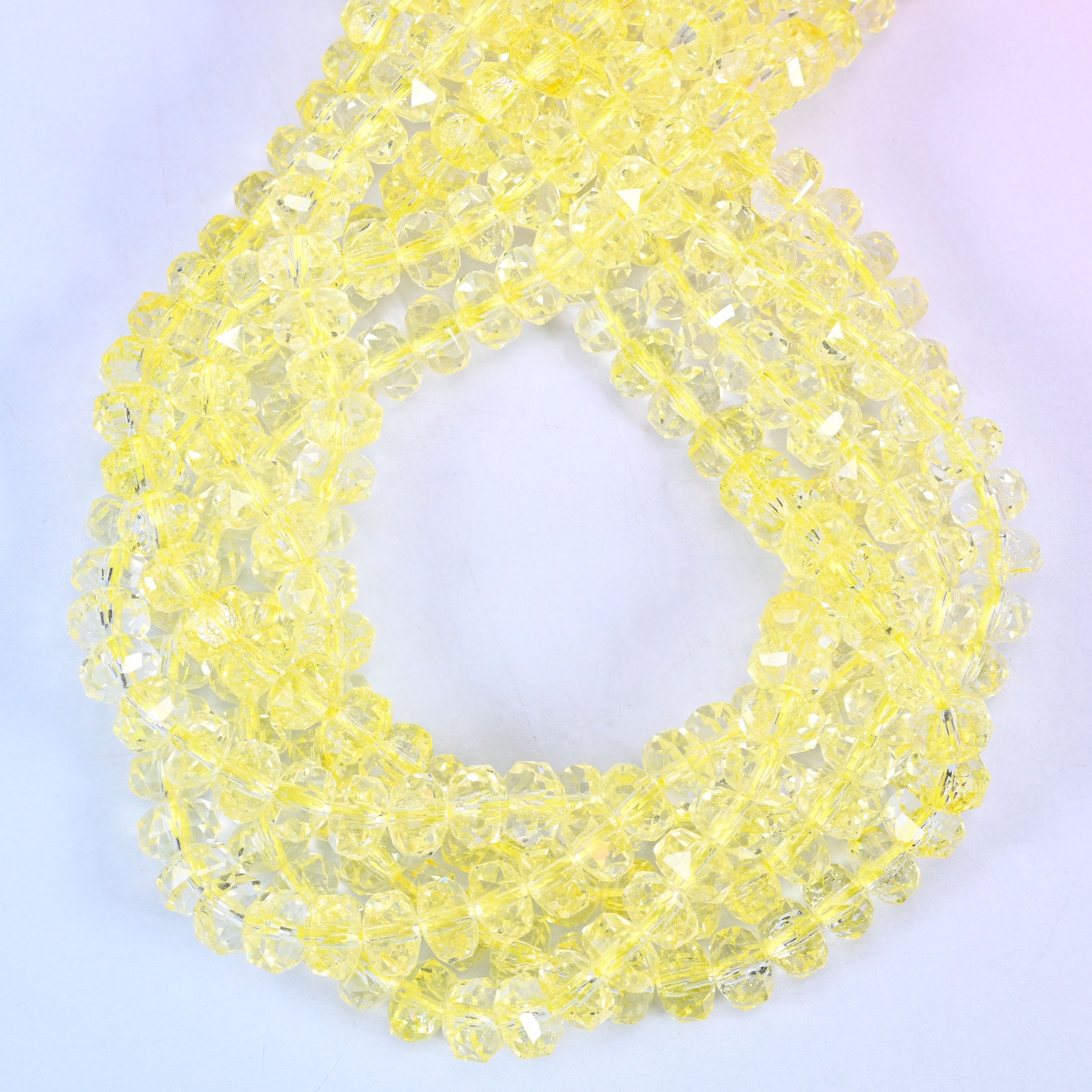 Transparent Yellow Faceted Rondelle Glass Beads: Size 5x8mm, Jewelry Making Supply