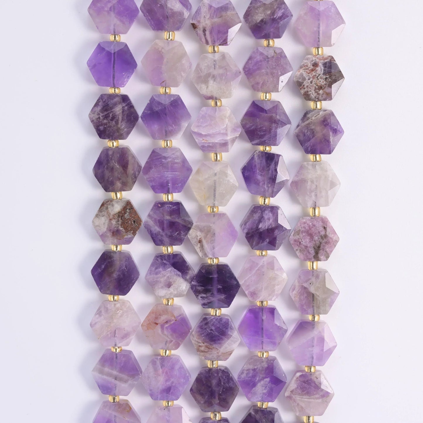Amethyst hexagon beads, 15.5 inch strand.