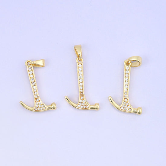 Brass hammer charm with sleek zirconia accent