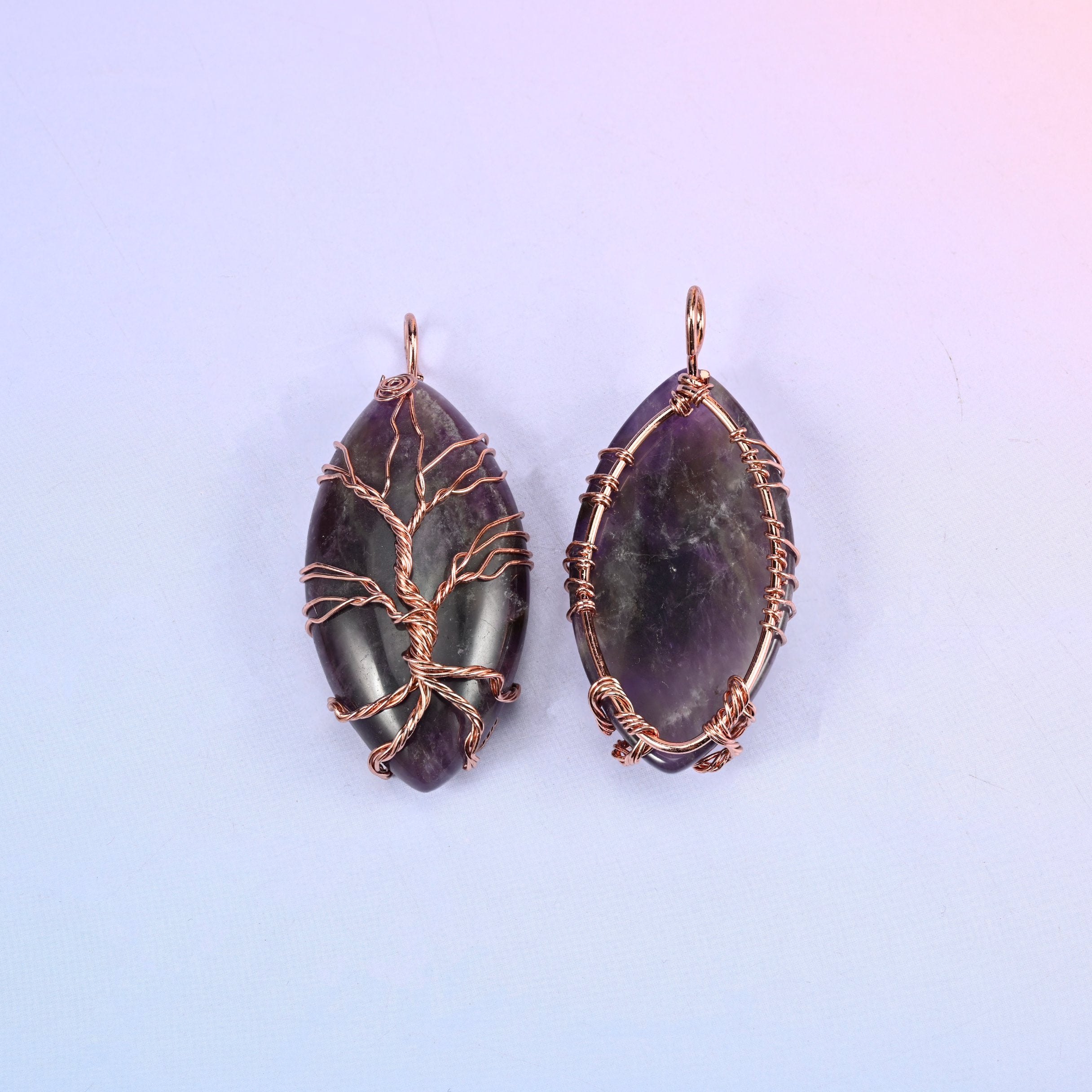 Oval Crystal Pendant with Copper Wired Tree