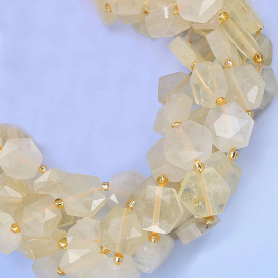 Yellow Quartz Flat Faceted Hexagon Beads, hole 1.0mm