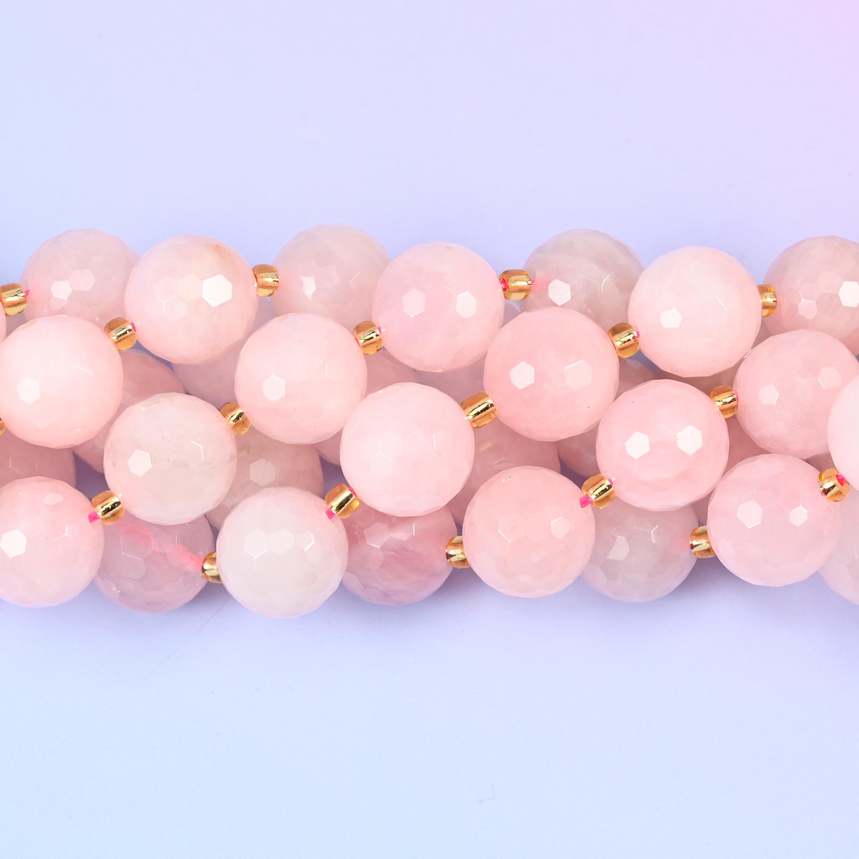 Rose quartz faceted round beads, 15 inch strand