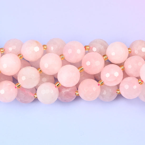 Rose quartz faceted round beads, 15 inch strand