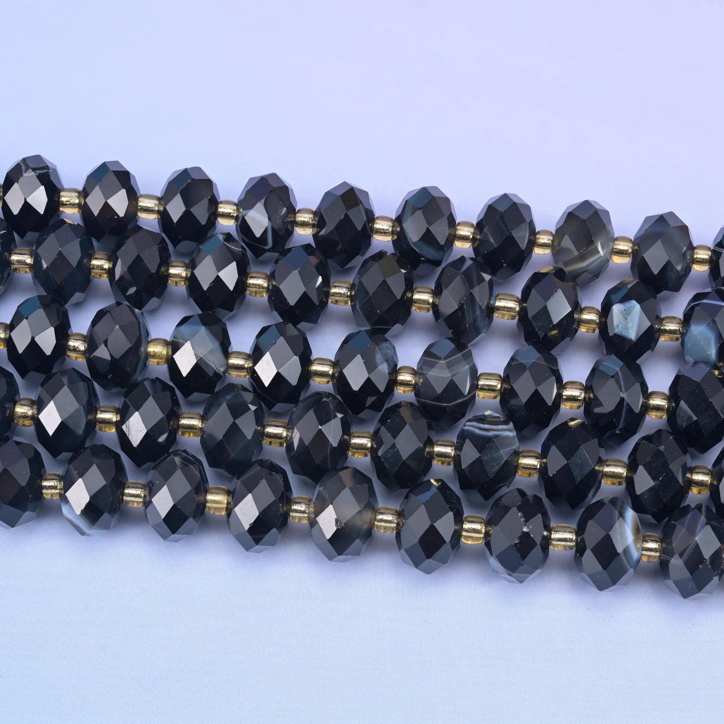 Black Stripe Agate Faceted Rondelle Beads 6x10mm, 15.5 inch strand