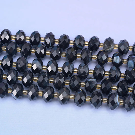 Black Stripe Agate Faceted Rondelle Beads 6x10mm, 15.5 inch strand
