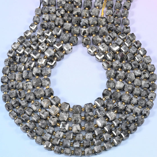Black Labradorite Faceted Cube Beads 6mm 8mm, hole approximately 1.2mm (+/- 0.2mm), centre drilled