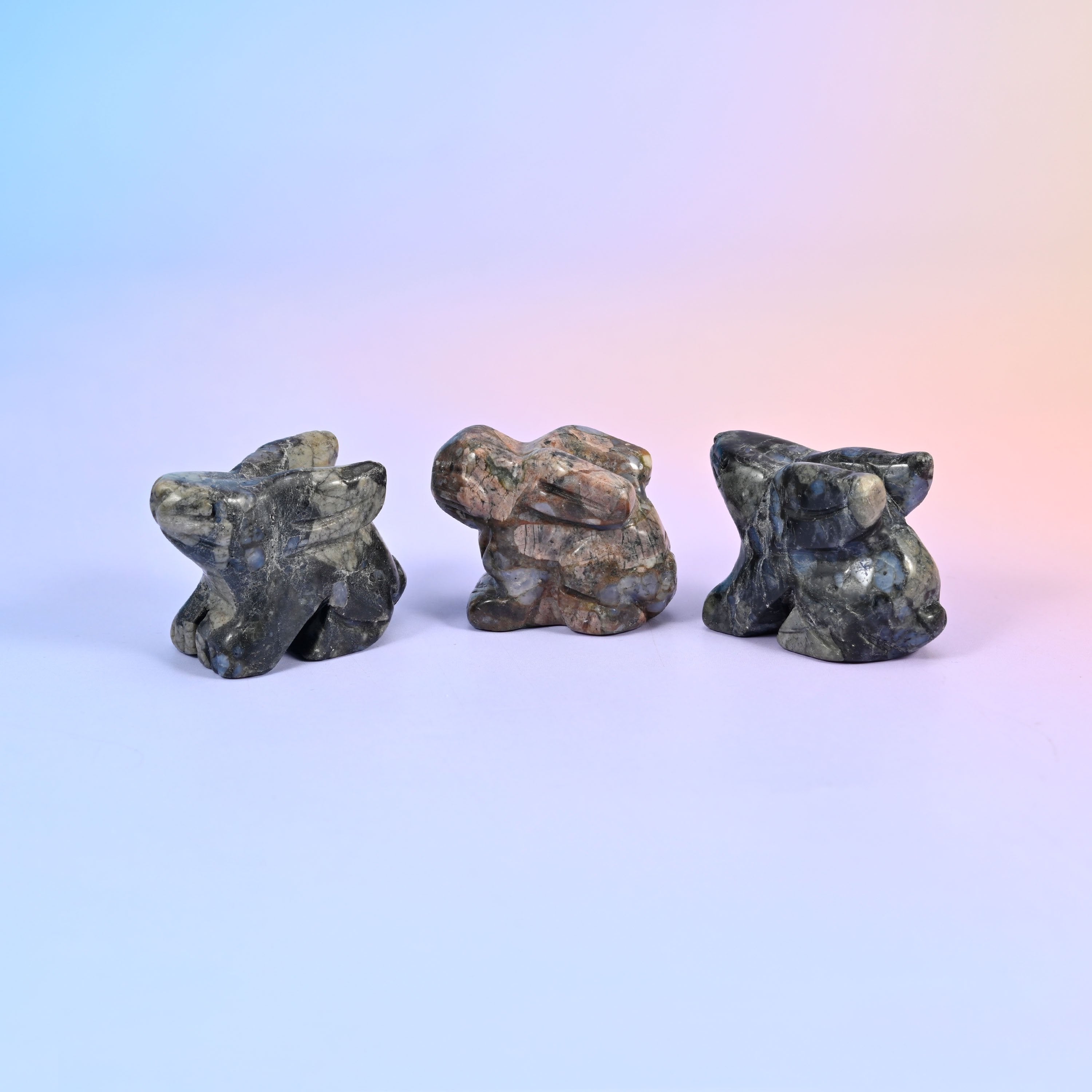 Carved gemstone bunny figurine, polished on all sides, about 1.0 oz, sold per piece