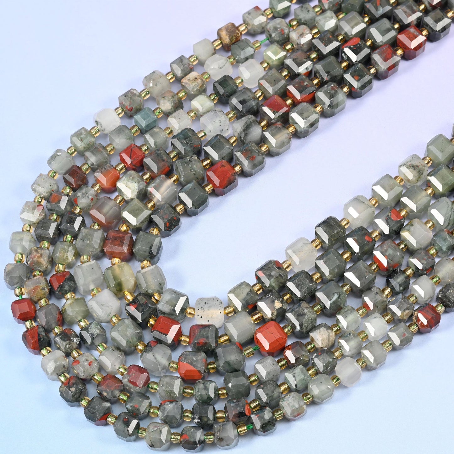 African Bloodstone Faceted Cube Beads 6mm 8mm, 15 inch strand