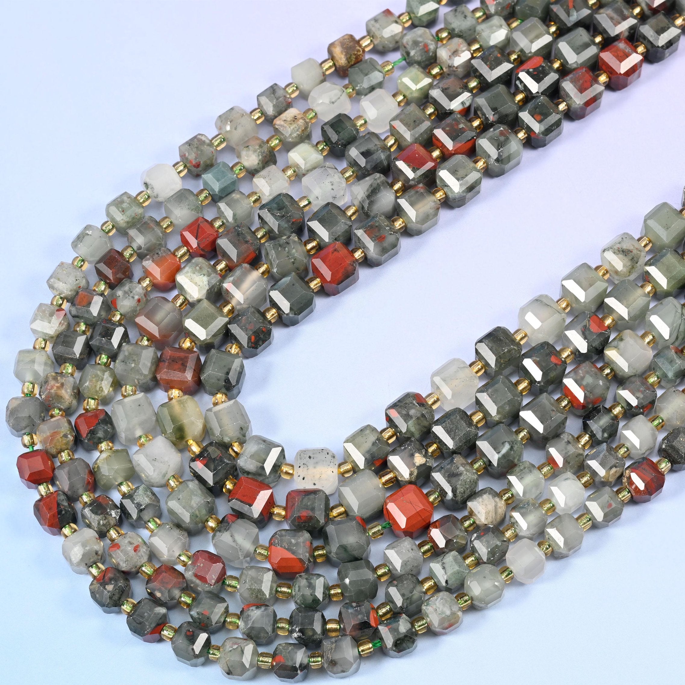 African Bloodstone Faceted Cube Beads 6mm 8mm, 15 inch strand